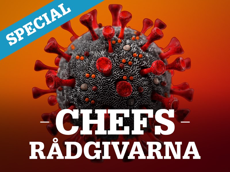 Bild på coronavirus och text: Chefsrådgivarna special.