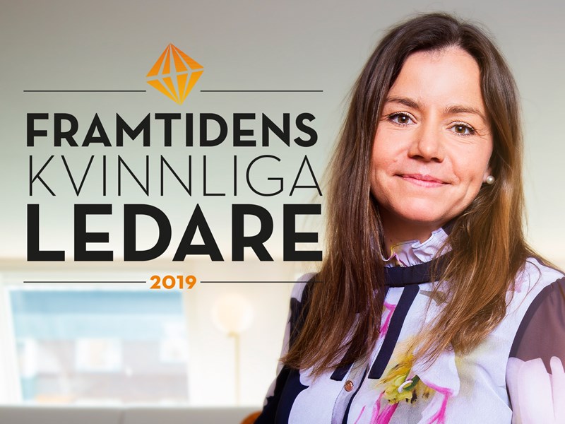 Stina Andersson och logga för Framtidens kvinnliga ledare.